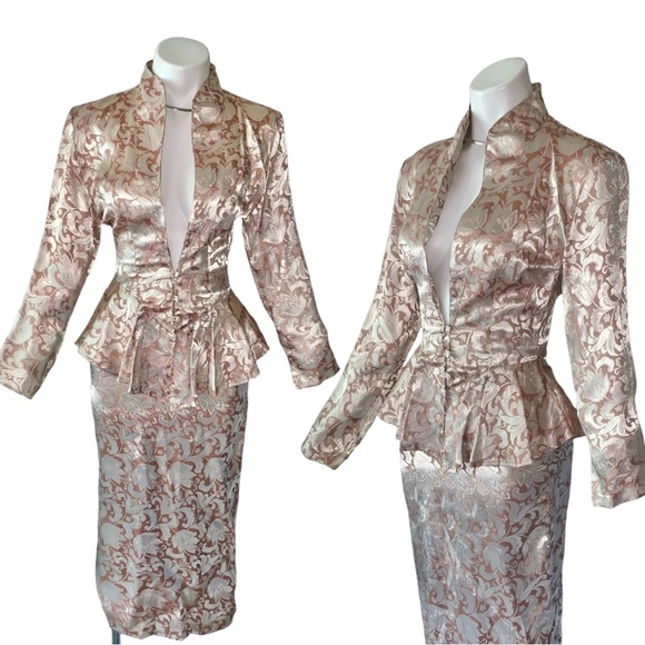 v i n t a g e :: Glam 2pcs Brocade Bombshell Pencil Skirt Peplum Blazer - Picture 16 of 16